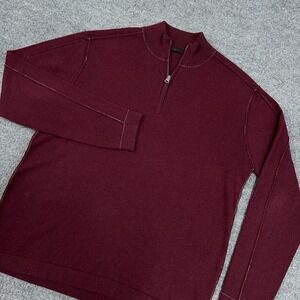Raffi Sweater Men Large Burgundy Red Wool Cashmere Blend 1/4 Zip Pullover